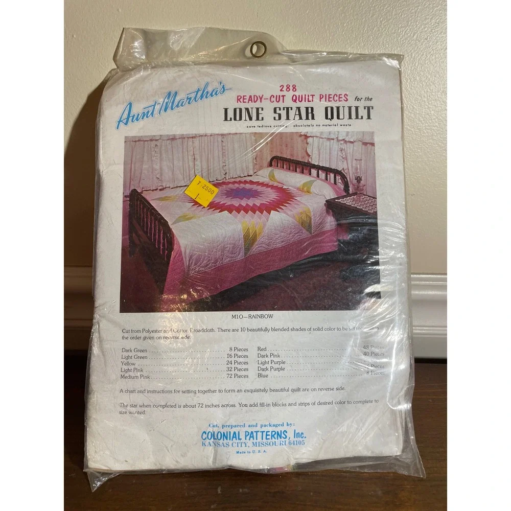 Aunt Martha's Vintage Lone Star Quilt Kit 288 Ready-Cut Pieces Rainbow M10 72in